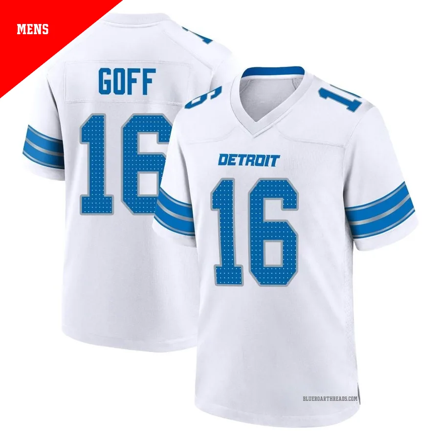 Men's Jared Goff ＃16 Detroit Lions White Game 2nd Jersey