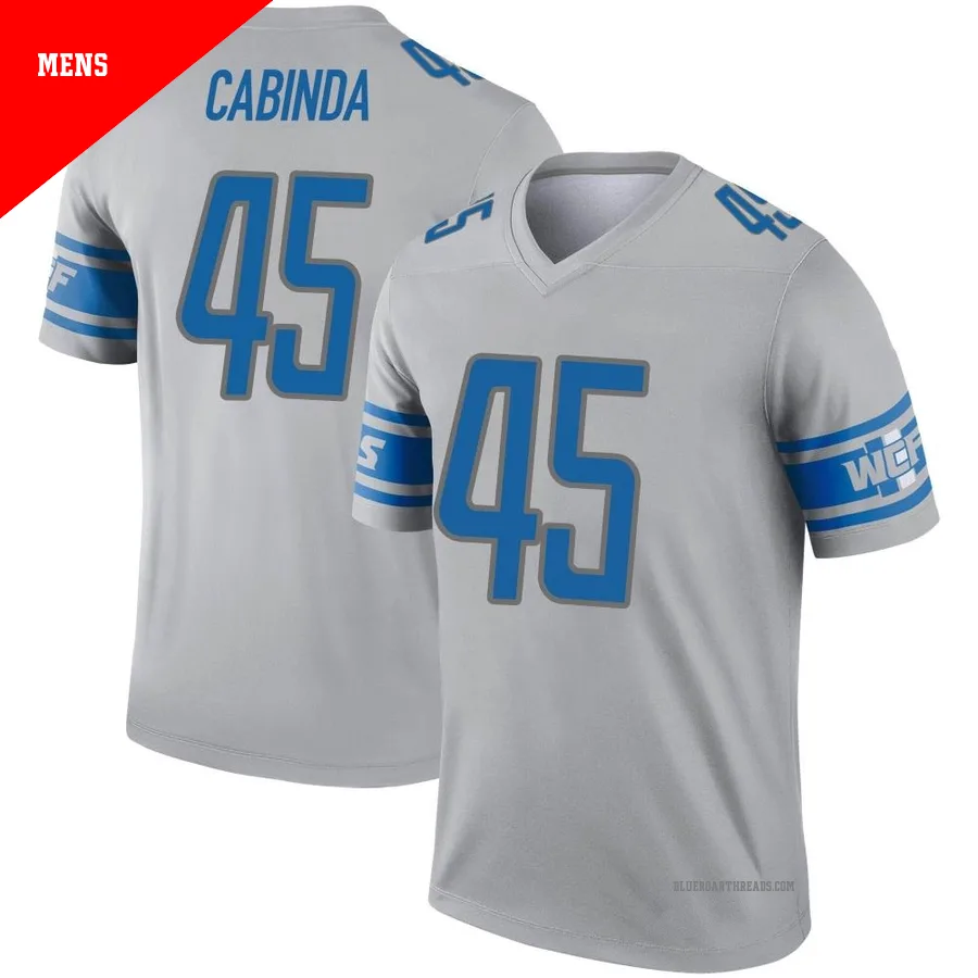 Men's Jason Cabinda ＃45 Detroit Lions Gray Legend Inverted Jersey