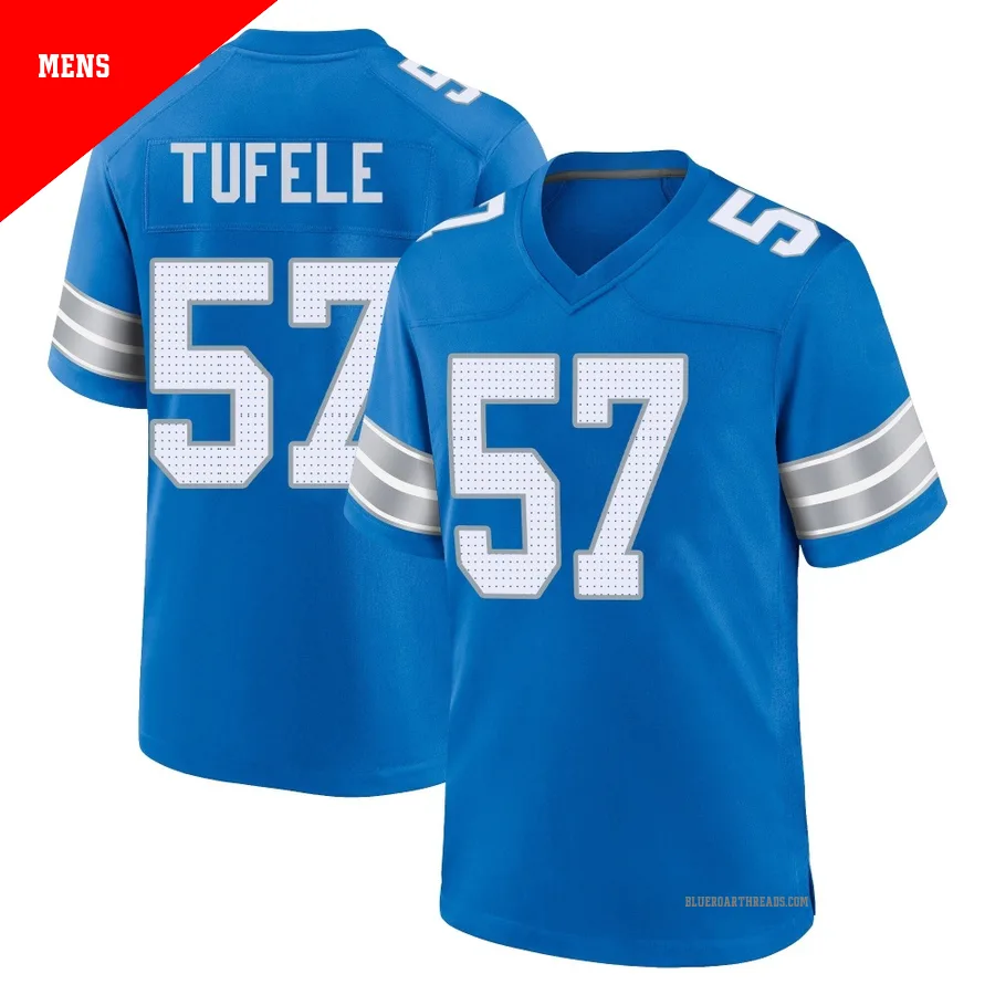 Men's Jay Tufele ＃57 Detroit Lions Blue Game 2nd Jersey