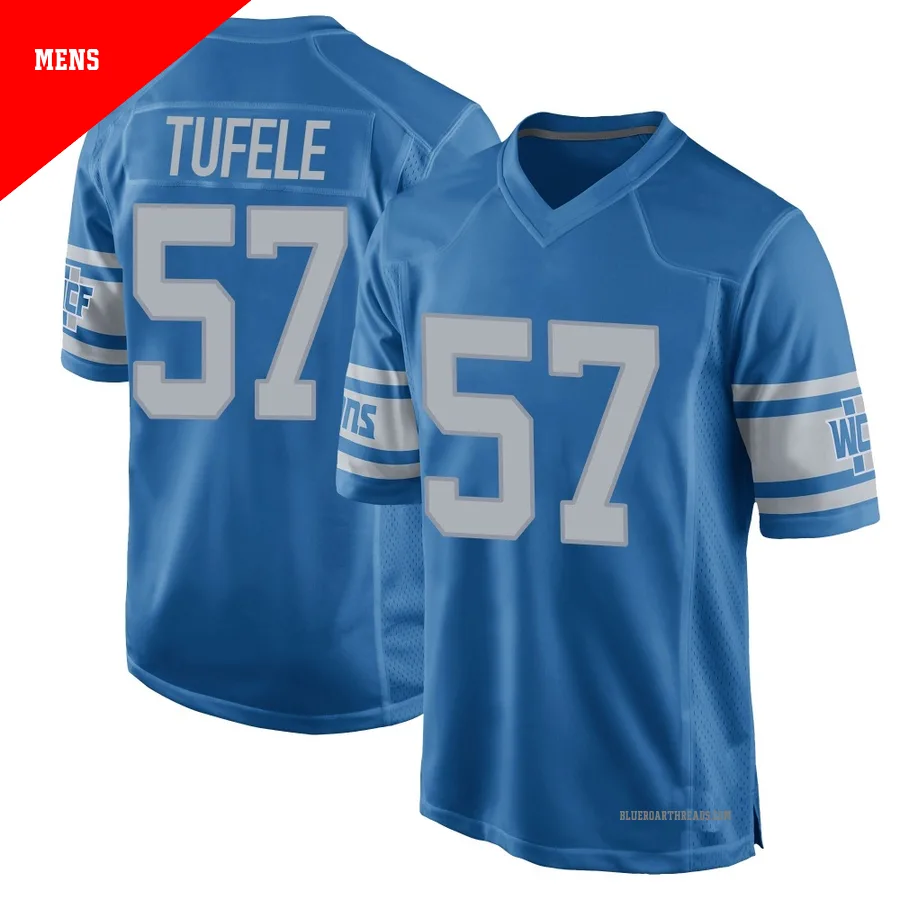 Men's Jay Tufele ＃57 Detroit Lions Blue Game Throwback Vapor Untouchable Jersey