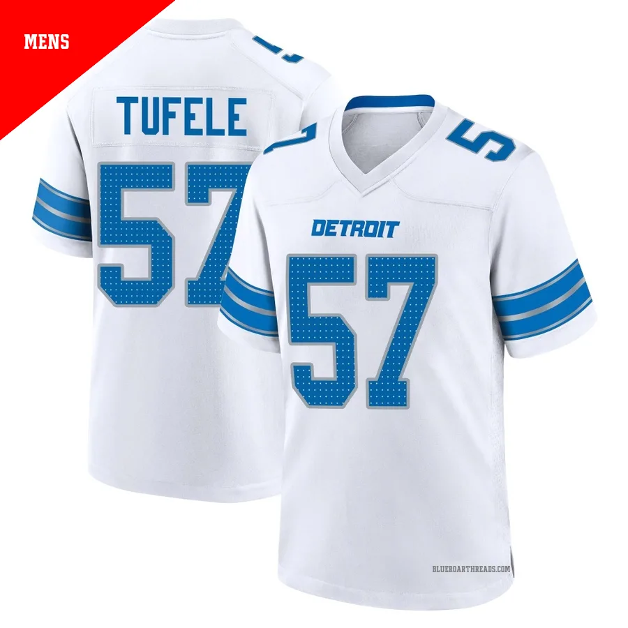 Men's Jay Tufele ＃57 Detroit Lions White Game 2nd Jersey