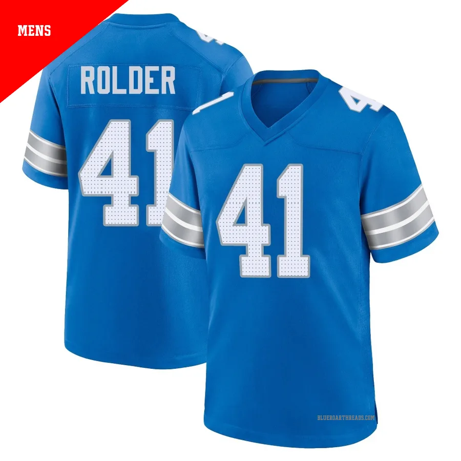 Men's Jimmy Rolder ＃41 Detroit Lions Blue Game 2nd Jersey