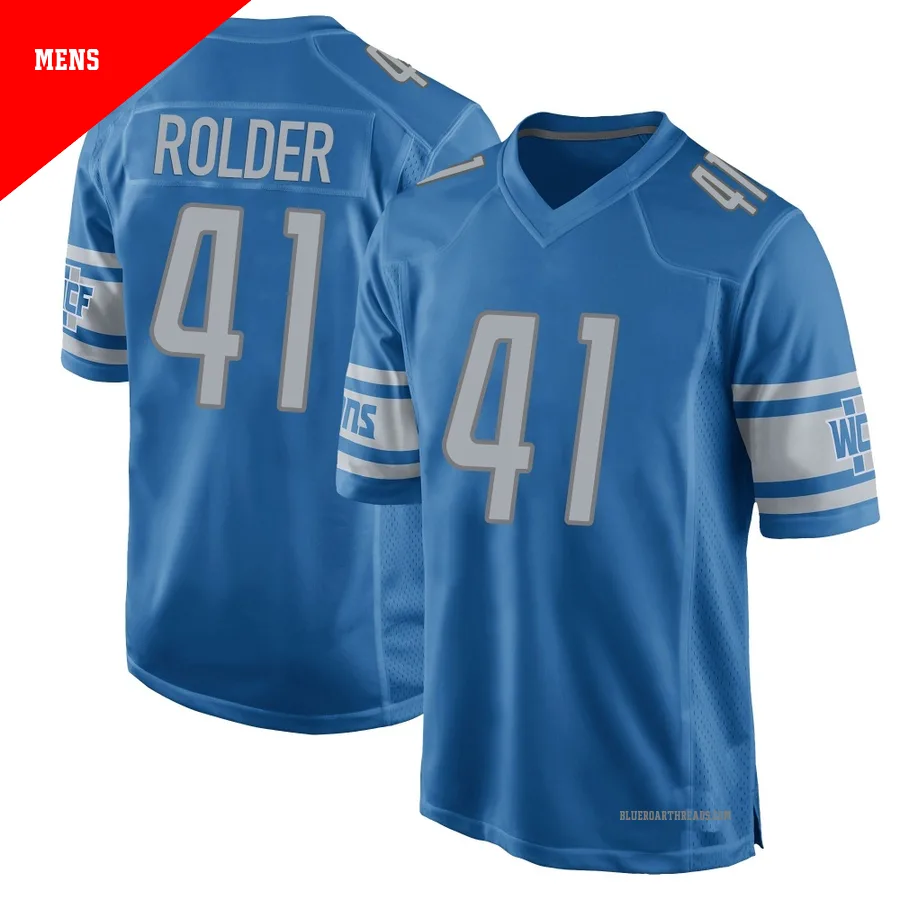 Men's Jimmy Rolder ＃41 Detroit Lions Blue Game Team Color Jersey