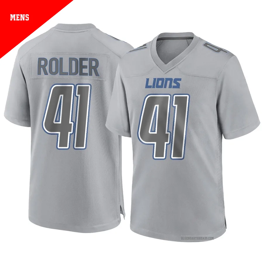 Men's Jimmy Rolder ＃41 Detroit Lions Gray Game Atmosphere Fashion Jersey