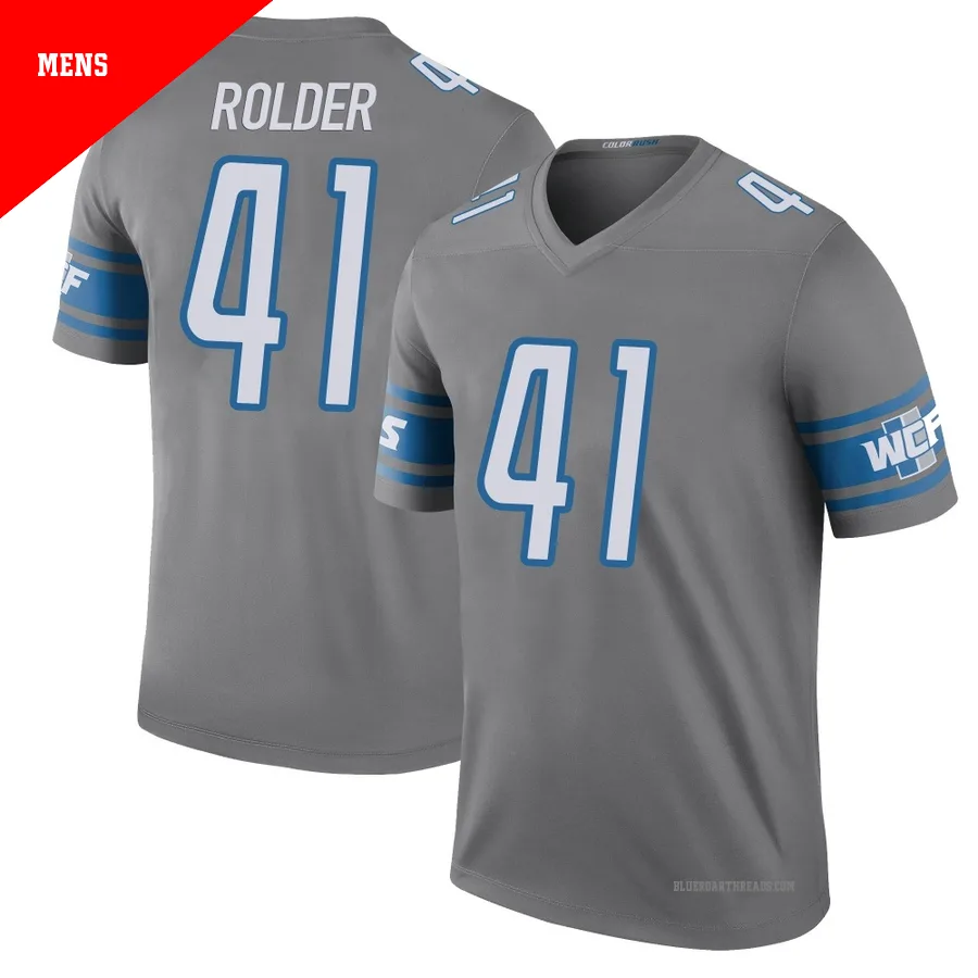 Men's Jimmy Rolder ＃41 Detroit Lions Legend Color Rush Steel Jersey