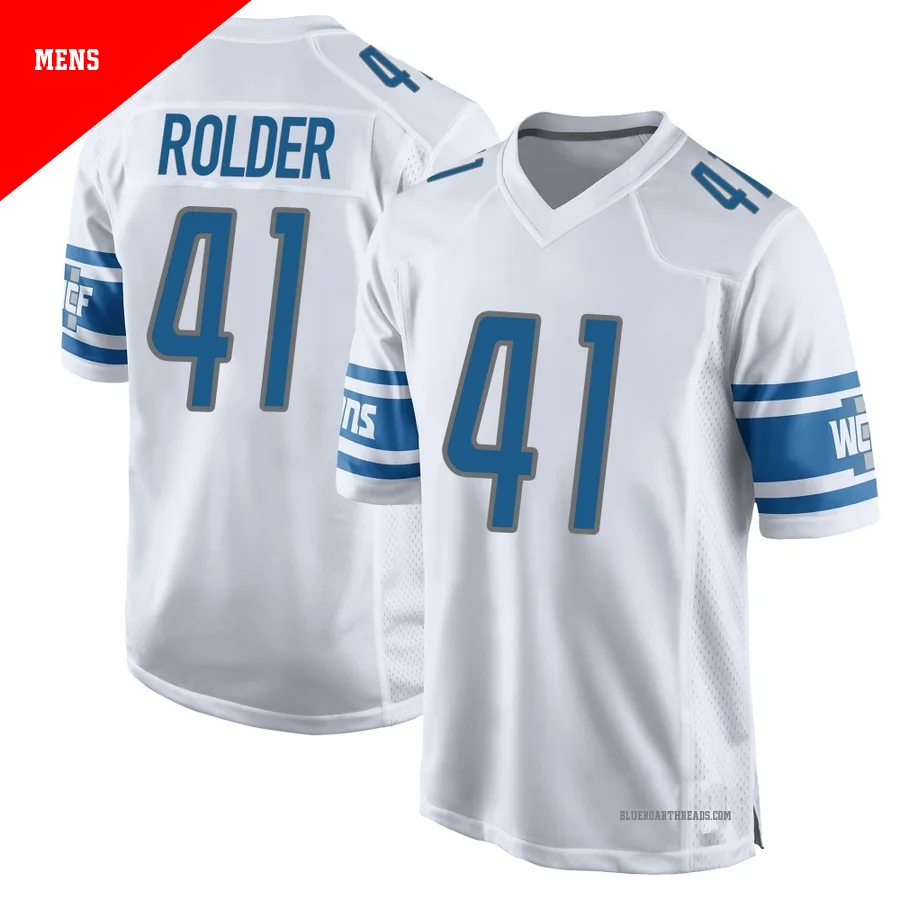 Men's Jimmy Rolder ＃41 Detroit Lions White Game Jersey