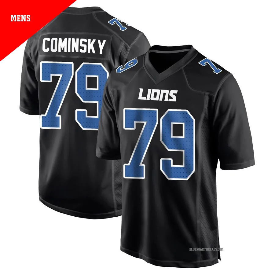 Men's John Cominsky ＃79 Detroit Lions Black Game Carbon Fashion Jersey