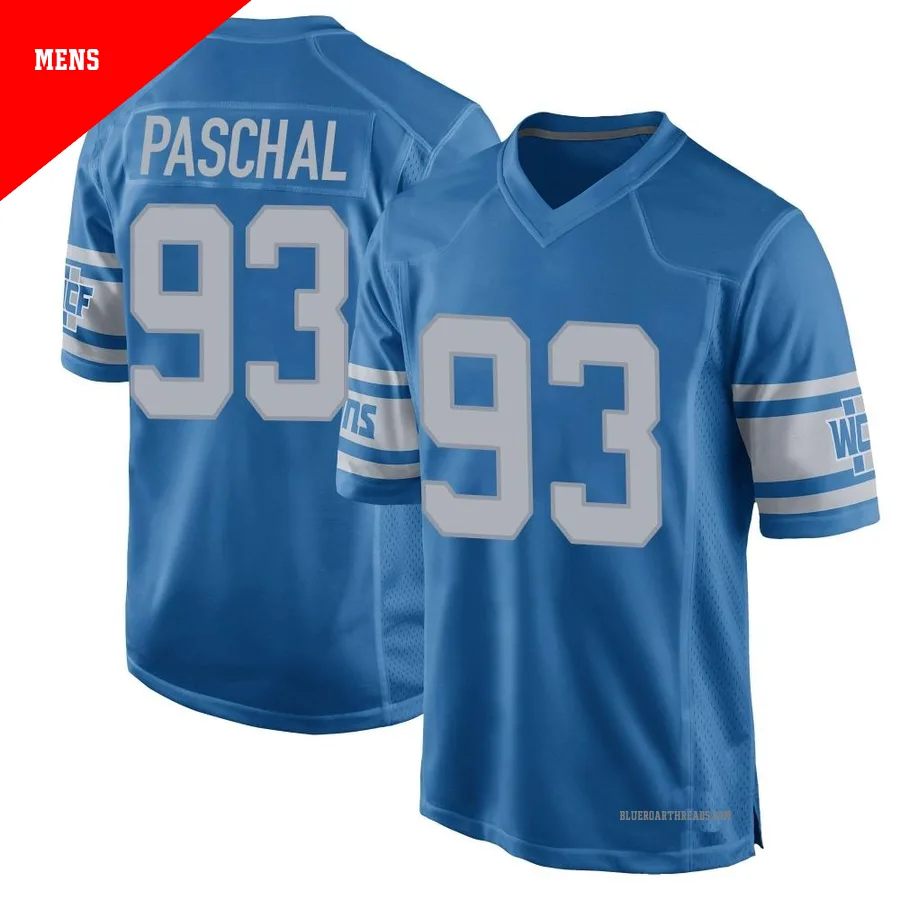 Men's Josh Paschal ＃93 Detroit Lions Blue Game Throwback Vapor Untouchable Jersey