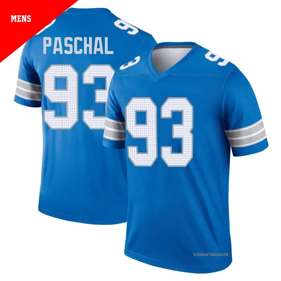 Men's Josh Paschal ＃93 Detroit Lions Blue Legend 2nd Jersey