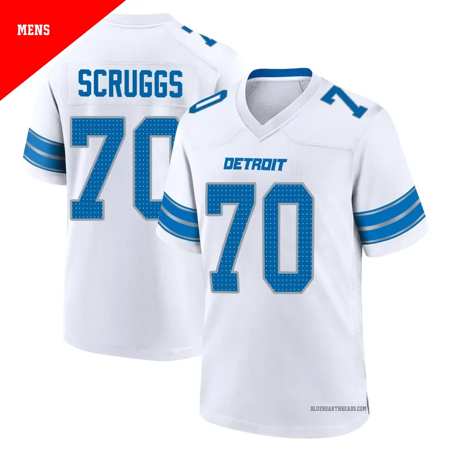 Men's Juice Scruggs ＃70 Detroit Lions White Game 2nd Jersey