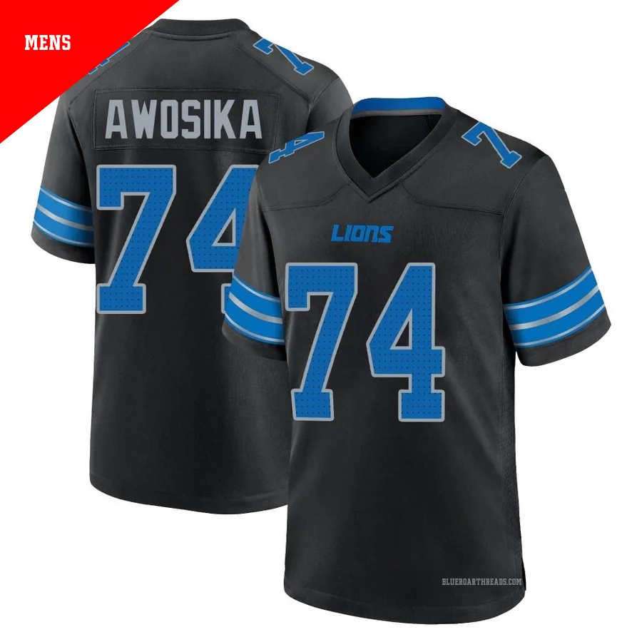 Men's Kayode Awosika ＃74 Detroit Lions Black Game Alternate 2nd Jersey