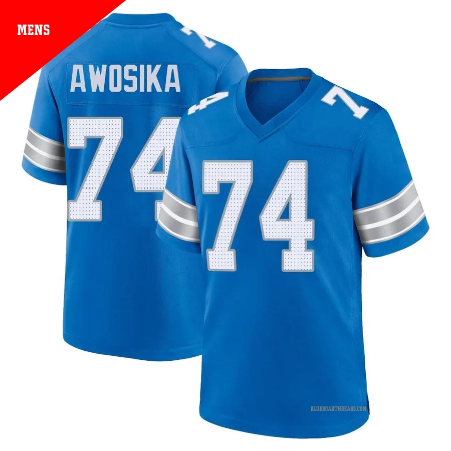 Men's Kayode Awosika ＃74 Detroit Lions Blue Game 2nd Jersey