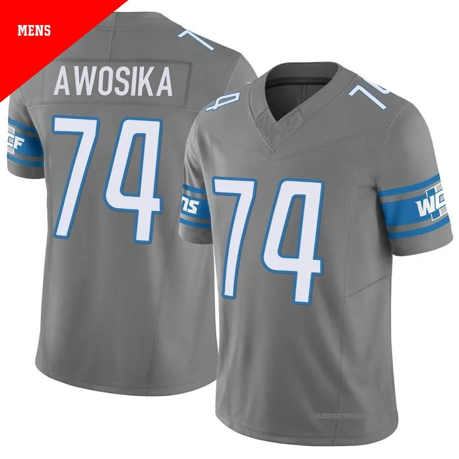 Men's Kayode Awosika ＃74 Detroit Lions Limited Silver Vapor F.U.S.E. Jersey