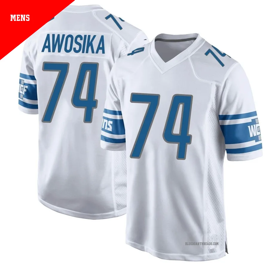 Men's Kayode Awosika ＃74 Detroit Lions White Game Jersey