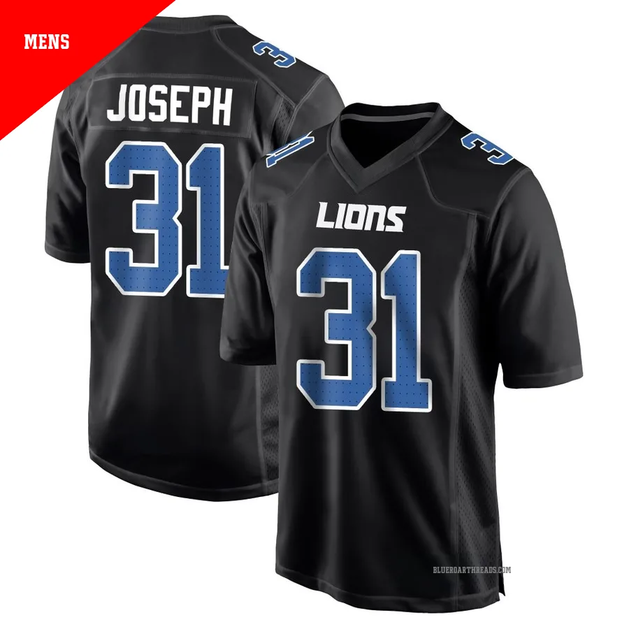 Men's Kerby Joseph ＃31 Detroit Lions Black Game Carbon Fashion Jersey