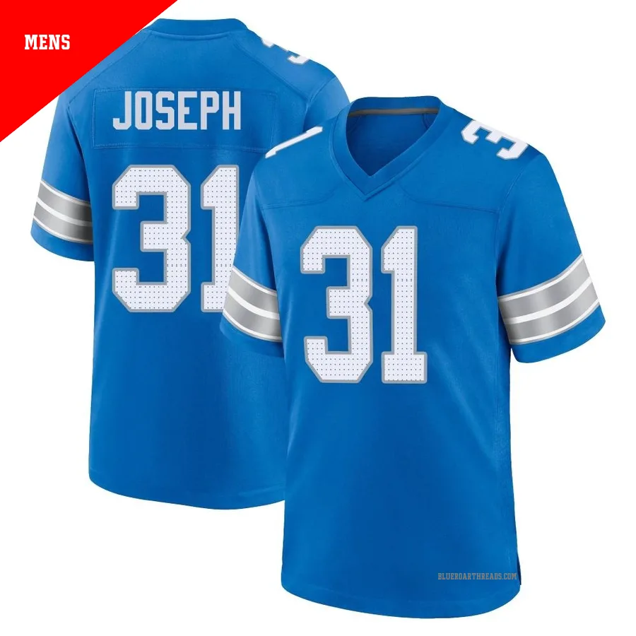 Men's Kerby Joseph ＃31 Detroit Lions Blue Game 2nd Jersey