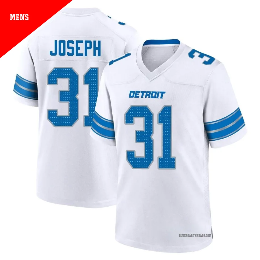 Men's Kerby Joseph ＃31 Detroit Lions White Game 2nd Jersey