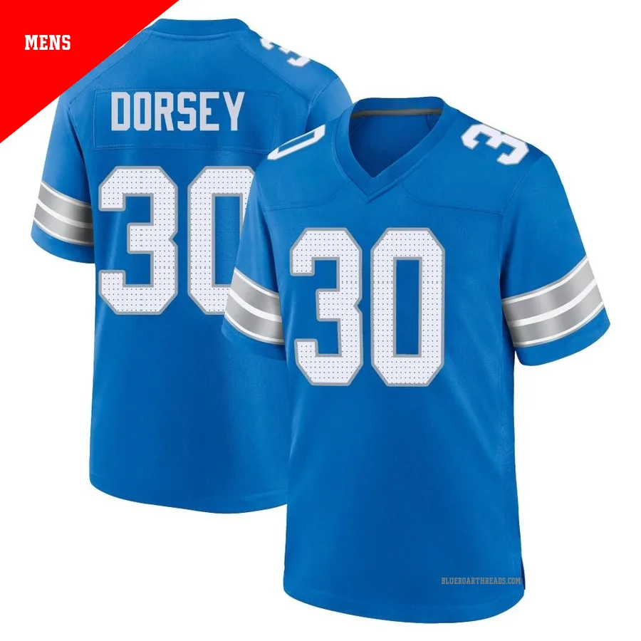 Men's Khalil Dorsey ＃30 Detroit Lions Blue Game 2nd Jersey