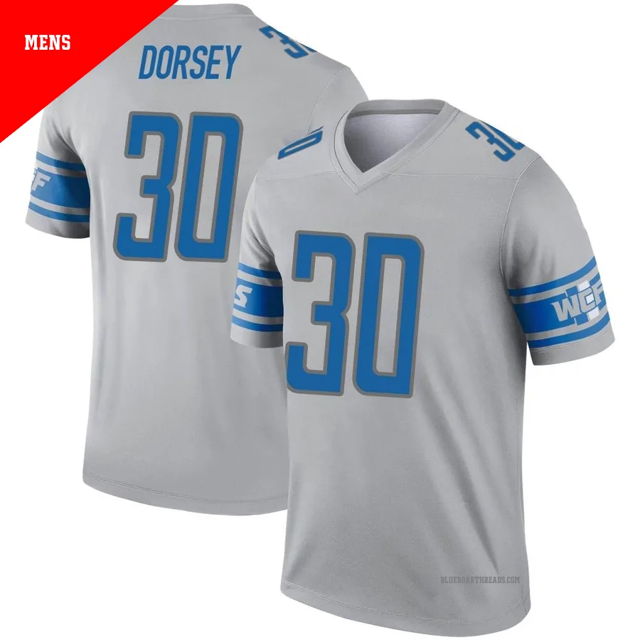 Men's Khalil Dorsey ＃30 Detroit Lions Gray Legend Inverted Jersey