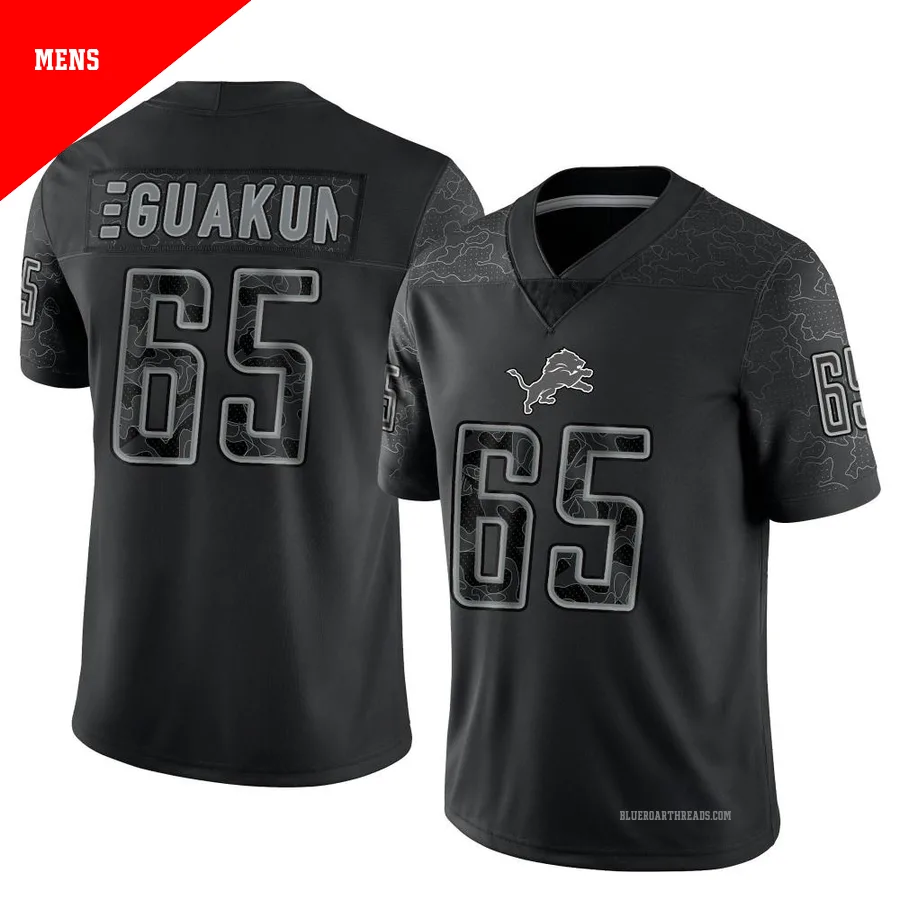 Men's Kingsley Eguakun ＃65 Detroit Lions Black Limited Reflective Jersey