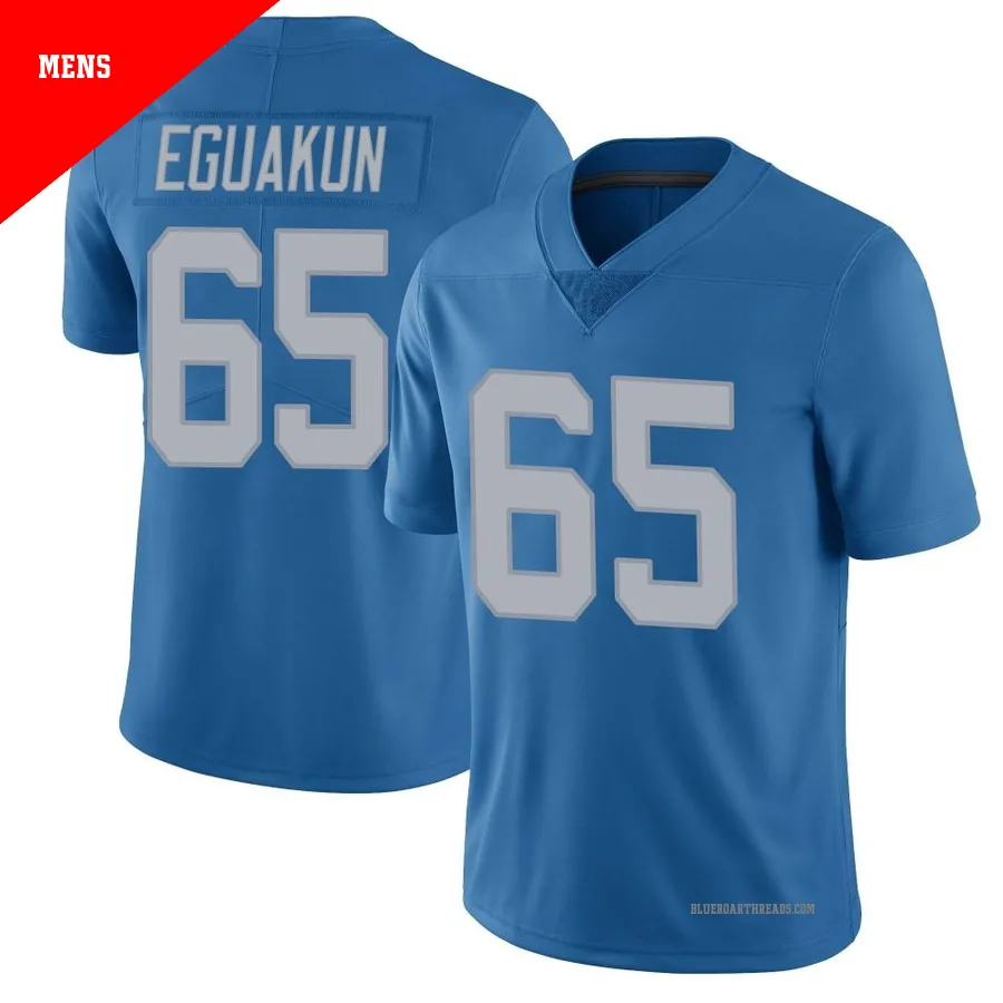Men's Kingsley Eguakun ＃65 Detroit Lions Blue Limited Throwback Vapor Untouchable Jersey