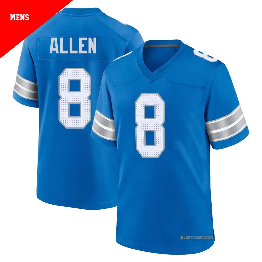 Men's Kyle Allen ＃8 Detroit Lions Blue Game 2nd Jersey