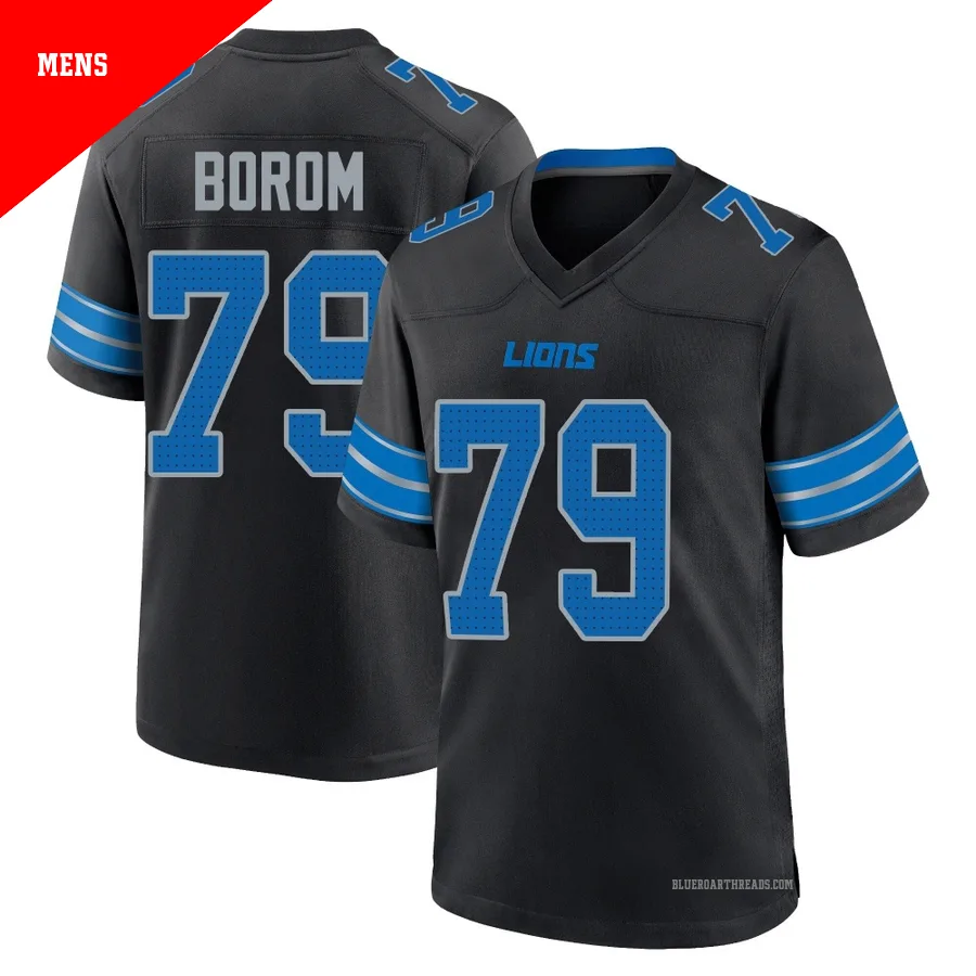 Men's Larry Borom ＃79 Detroit Lions Black Game Alternate 2nd Jersey