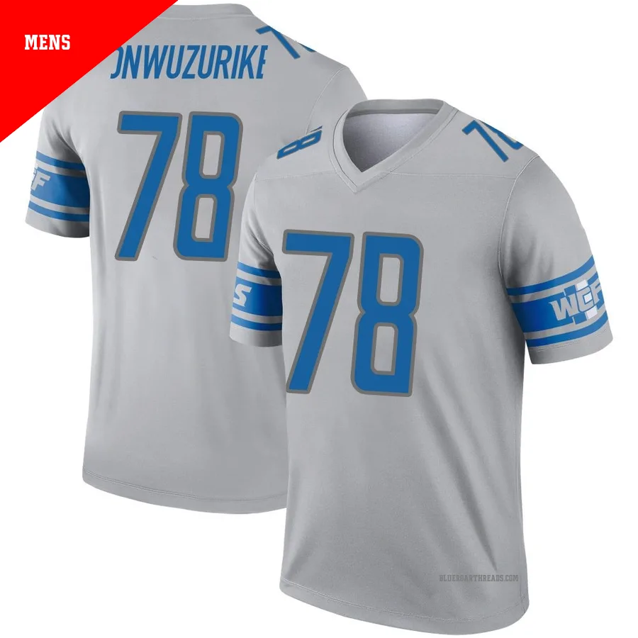 Men's Levi Onwuzurike ＃78 Detroit Lions Gray Legend Inverted Jersey