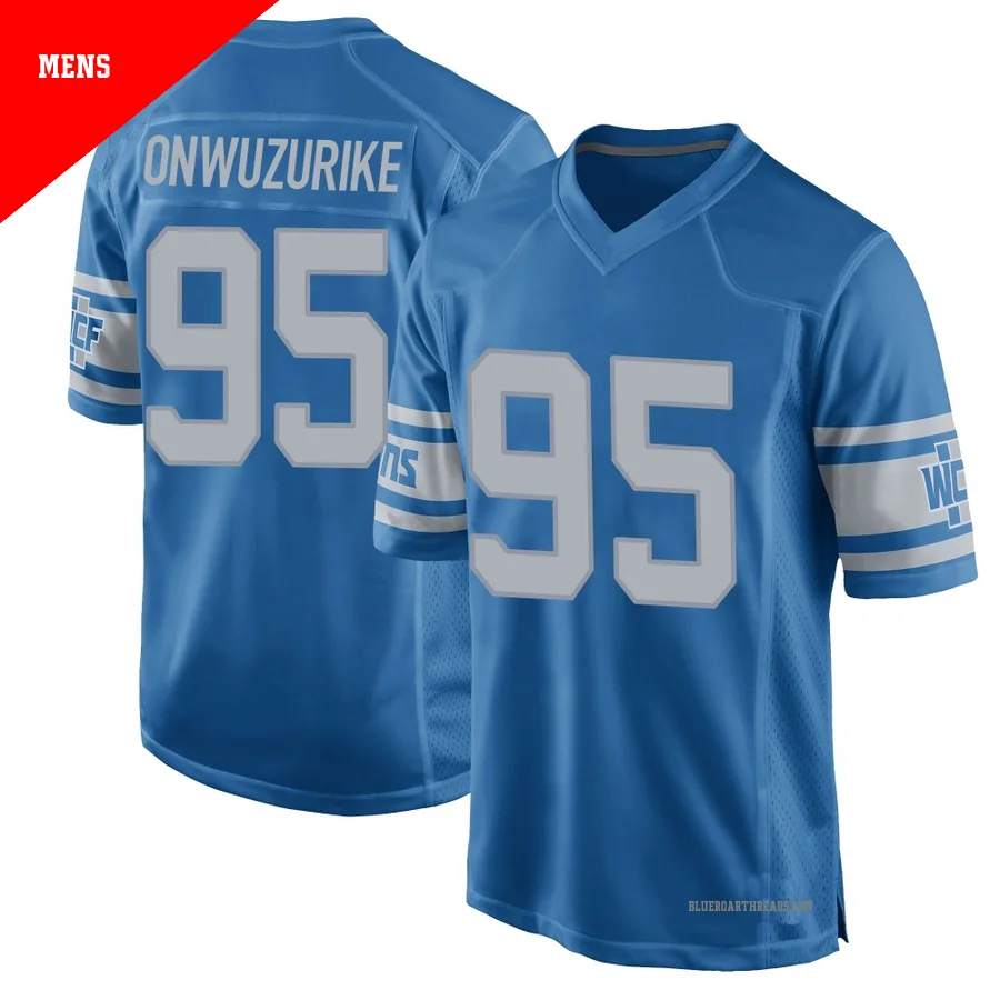Men's Levi Onwuzurike ＃95 Detroit Lions Blue Game Throwback Vapor Untouchable Jersey
