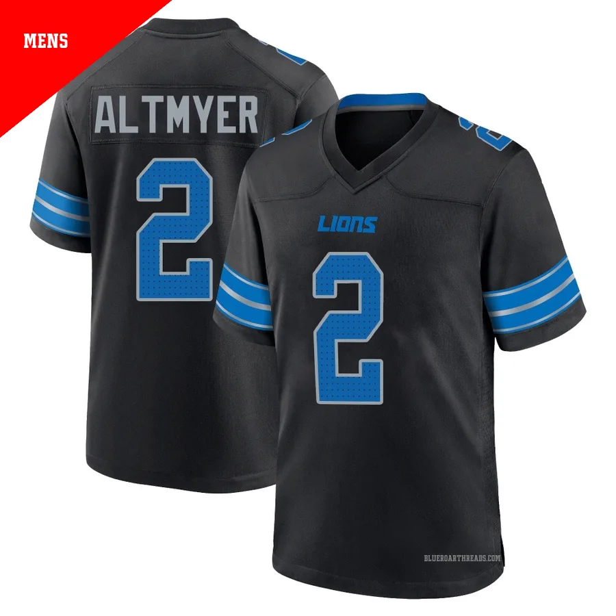 Men's Luke Altmyer ＃2 Detroit Lions Black Game Alternate 2nd Jersey