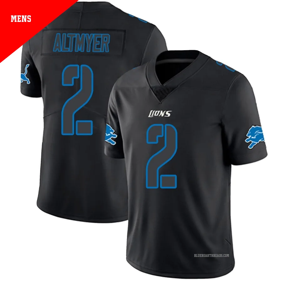 Men's Luke Altmyer ＃2 Detroit Lions Black Impact Limited Jersey