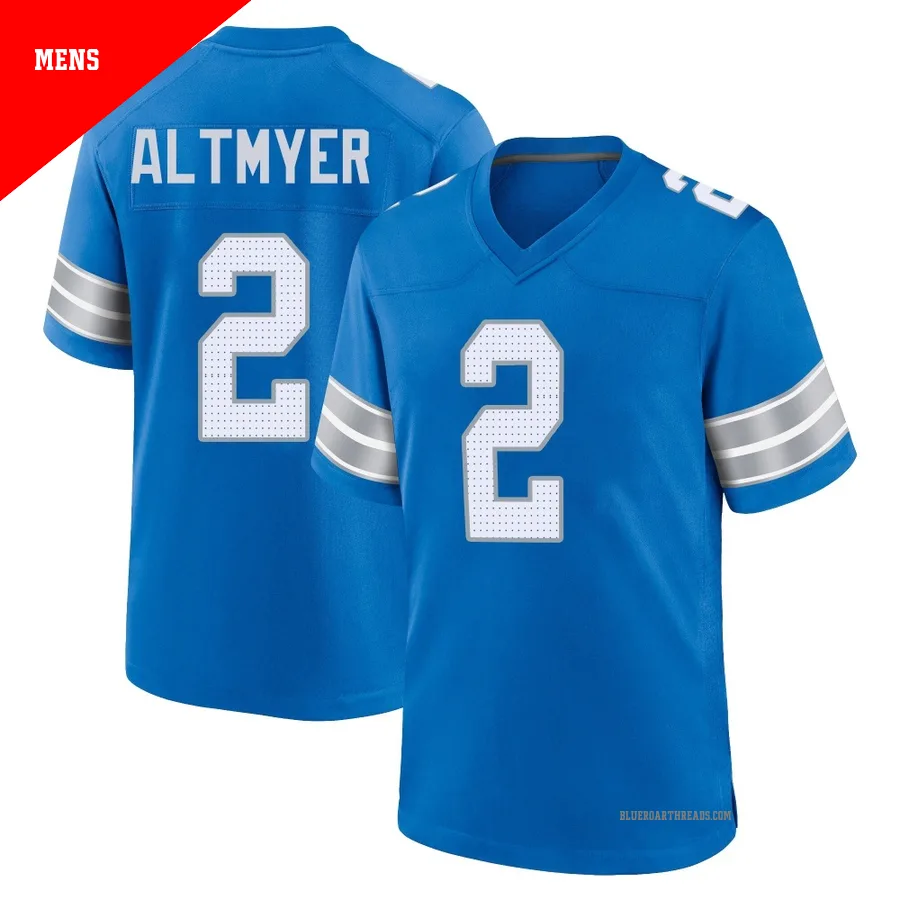Men's Luke Altmyer ＃2 Detroit Lions Blue Game 2nd Jersey