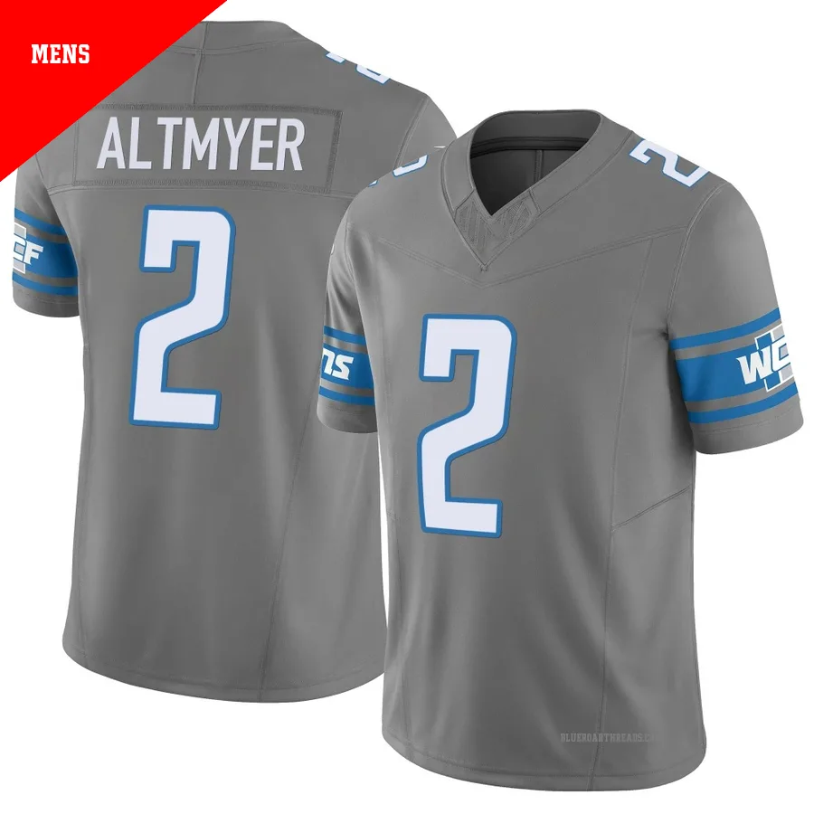 Men's Luke Altmyer ＃2 Detroit Lions Limited Silver Vapor F.U.S.E. Jersey