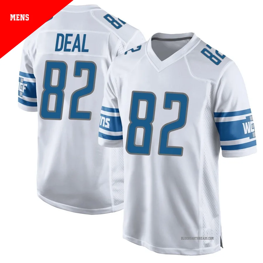 Men's Luke Deal ＃82 Detroit Lions White Game Jersey