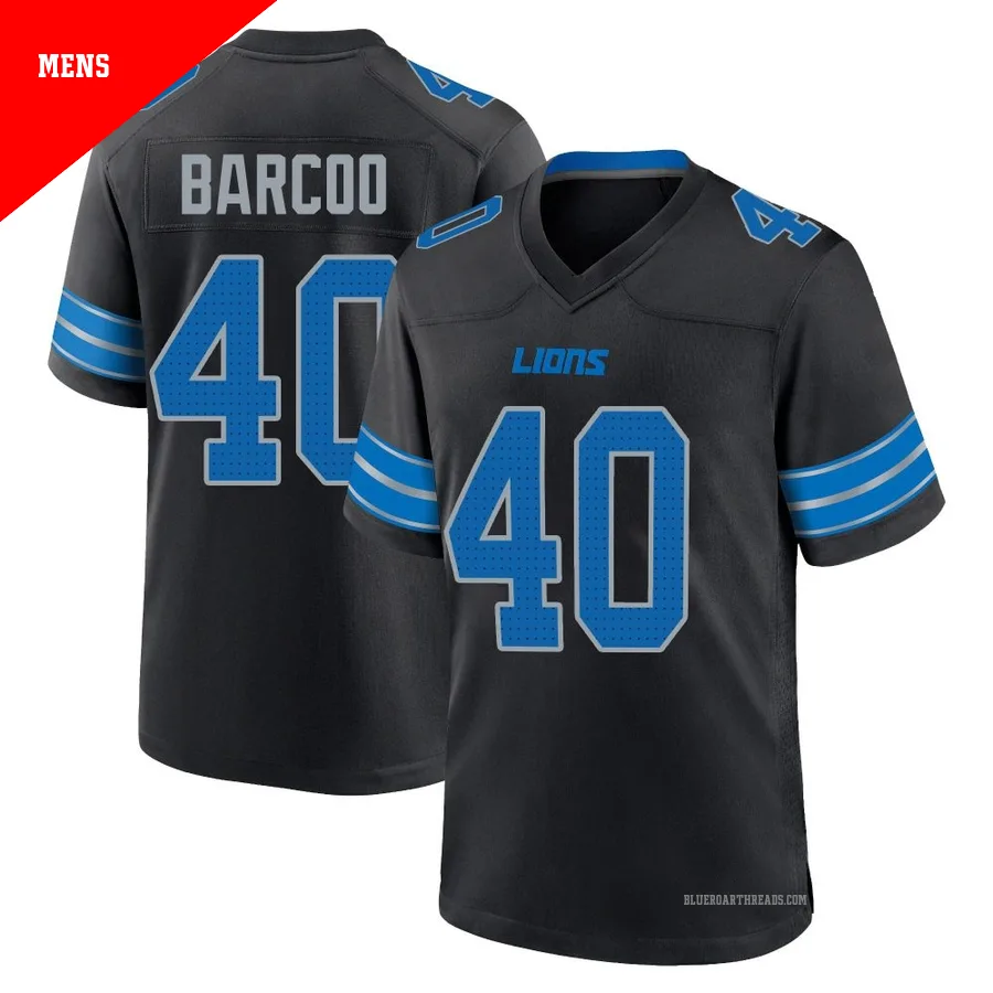 Men's Luq Barcoo ＃40 Detroit Lions Black Game Alternate 2nd Jersey