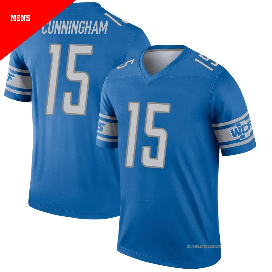 Men's Malik Cunningham ＃15 Detroit Lions Blue Legend Jersey