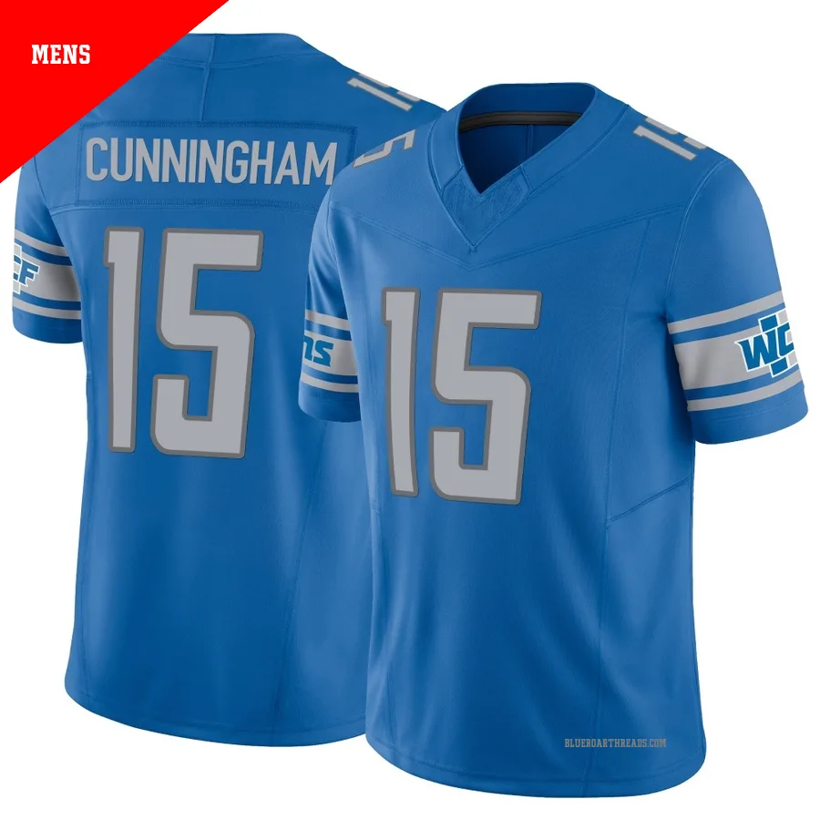 Men's Malik Cunningham ＃15 Detroit Lions Blue Limited Vapor F.U.S.E. Jersey