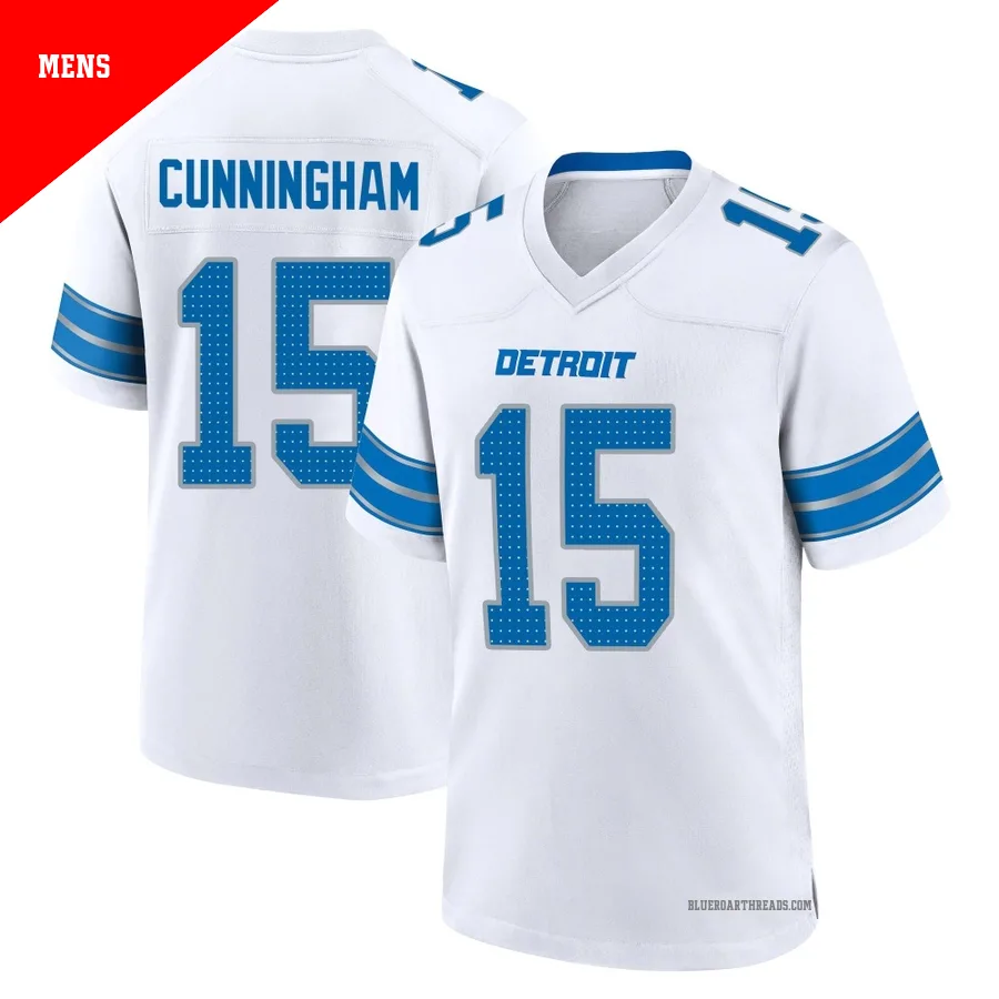 Men's Malik Cunningham ＃15 Detroit Lions White Game 2nd Jersey