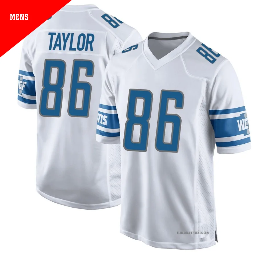 Men's Malik Taylor ＃86 Detroit Lions White Game Jersey