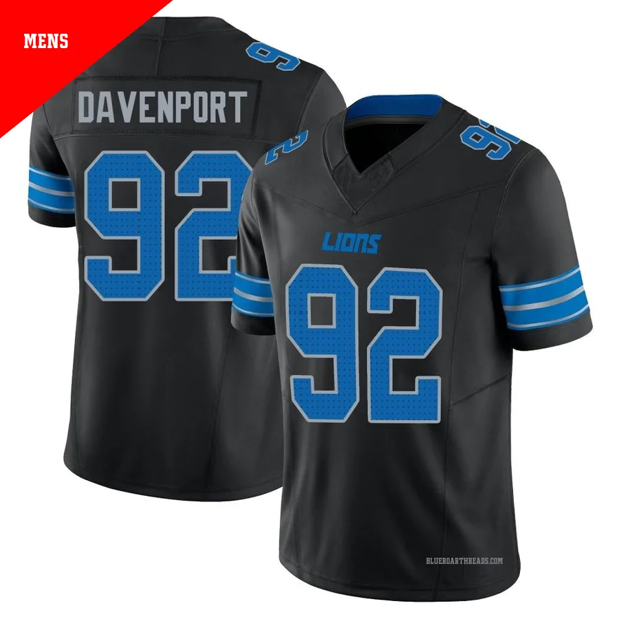 Men's Marcus Davenport ＃92 Detroit Lions Black Limited Alternate Vapor F.U.S.E. 2nd Jersey
