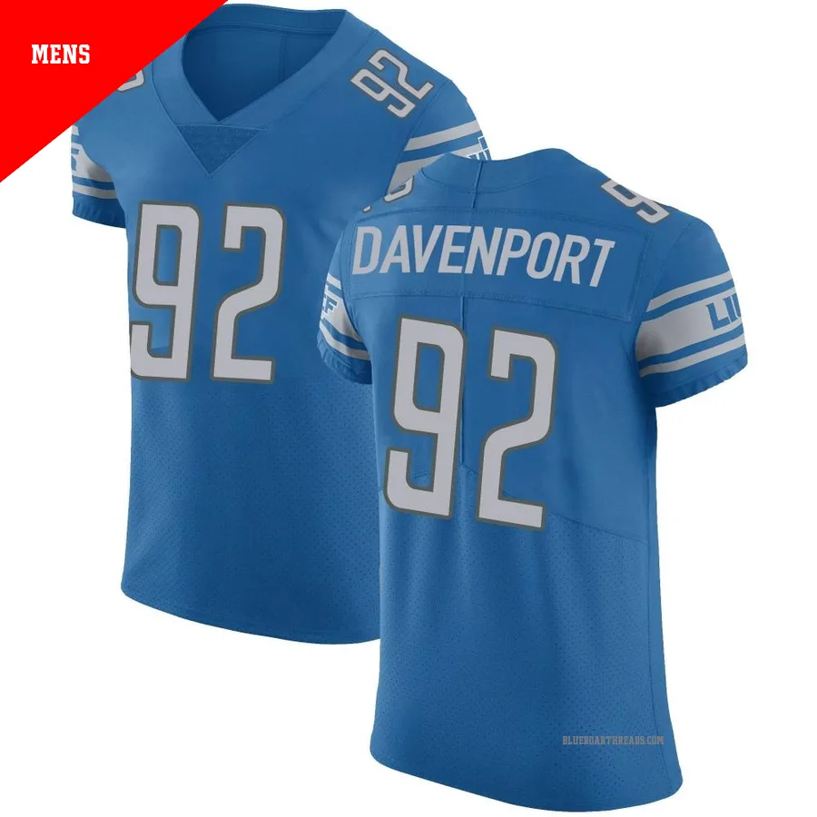 Men's Marcus Davenport ＃92 Detroit Lions Blue Elite Team Color Vapor Untouchable Jersey
