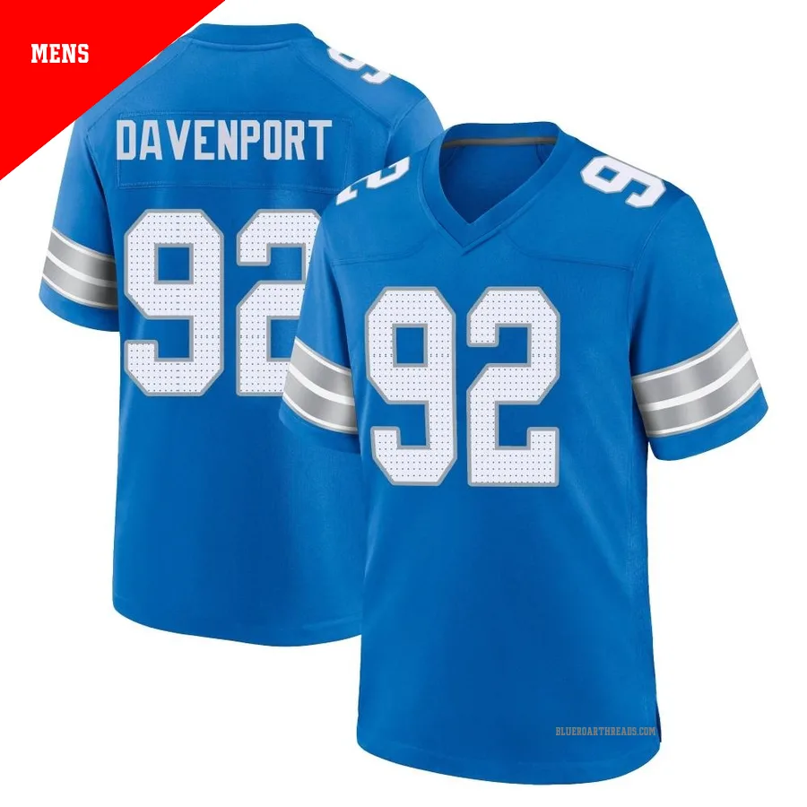 Men's Marcus Davenport ＃92 Detroit Lions Blue Game 2nd Jersey