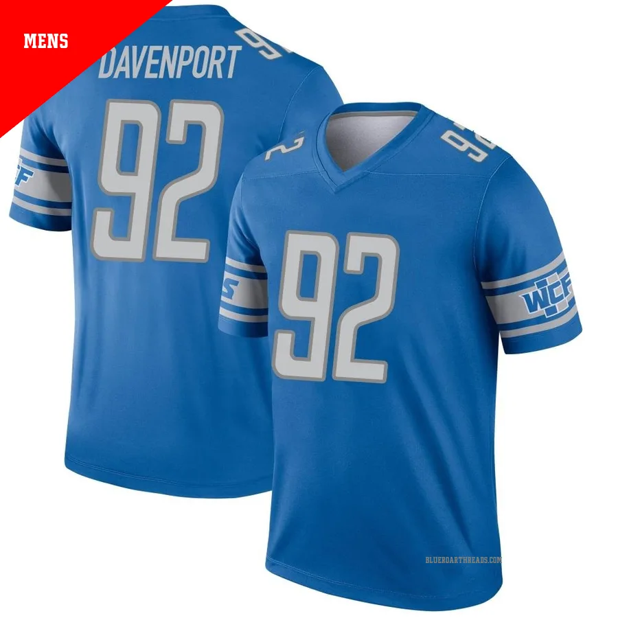 Men's Marcus Davenport ＃92 Detroit Lions Blue Legend Jersey