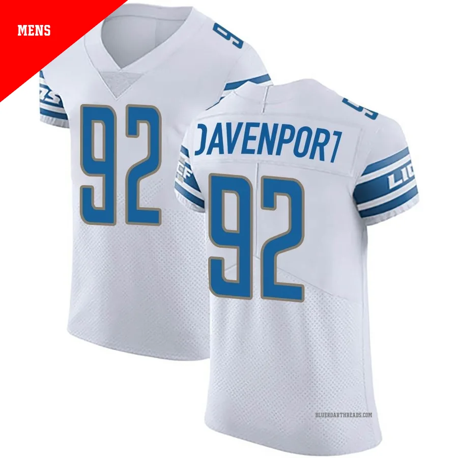 Men's Marcus Davenport ＃92 Detroit Lions White Elite Vapor Untouchable Jersey