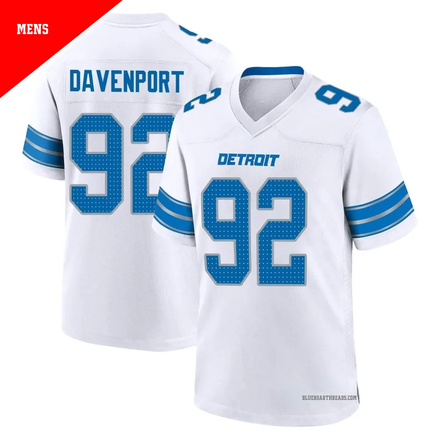 Men's Marcus Davenport ＃92 Detroit Lions White Game 2nd Jersey