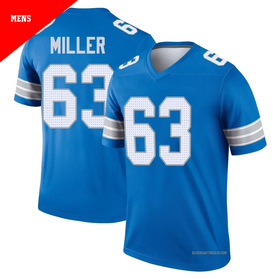 Men's Mason Miller ＃63 Detroit Lions Blue Legend 2nd Jersey