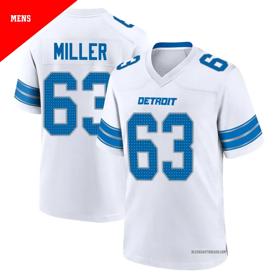 Men's Mason Miller ＃63 Detroit Lions White Game 2nd Jersey