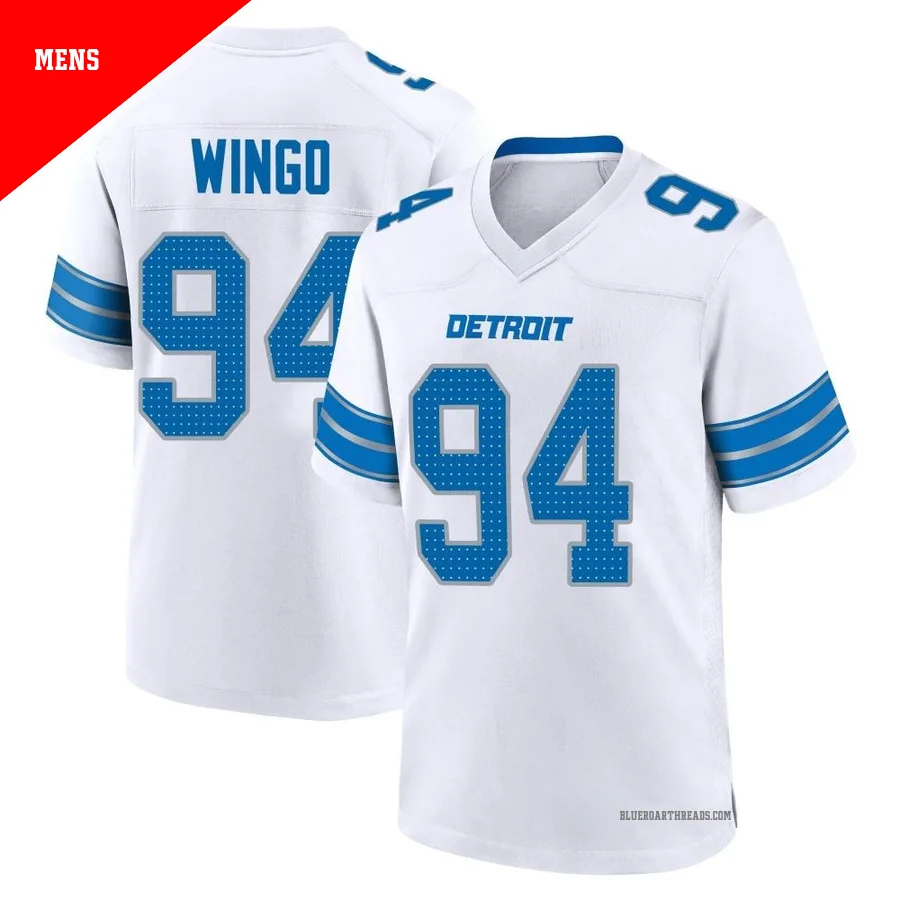 Men's Mekhi Wingo ＃94 Detroit Lions White Game 2nd Jersey