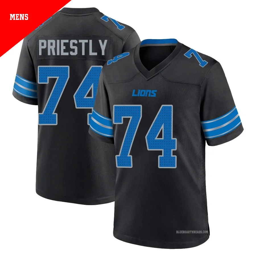 Men's Melvin Priestly ＃74 Detroit Lions Black Game Alternate 2nd Jersey