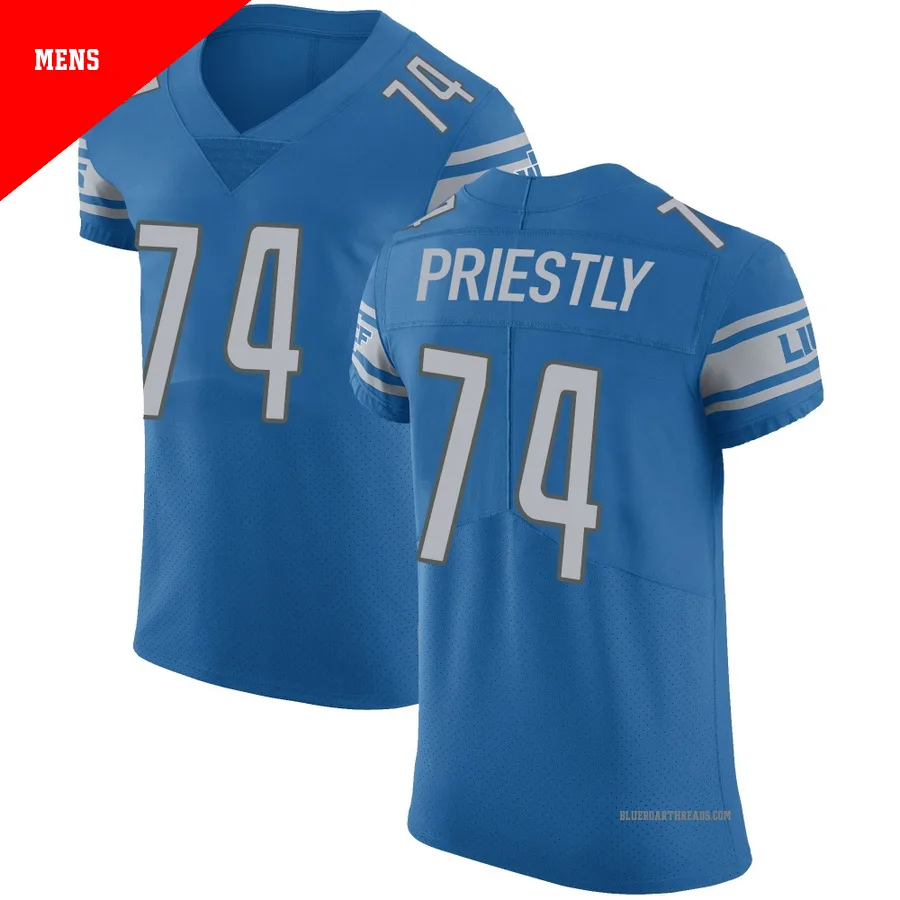 Men's Melvin Priestly ＃74 Detroit Lions Blue Elite Team Color Vapor Untouchable Jersey